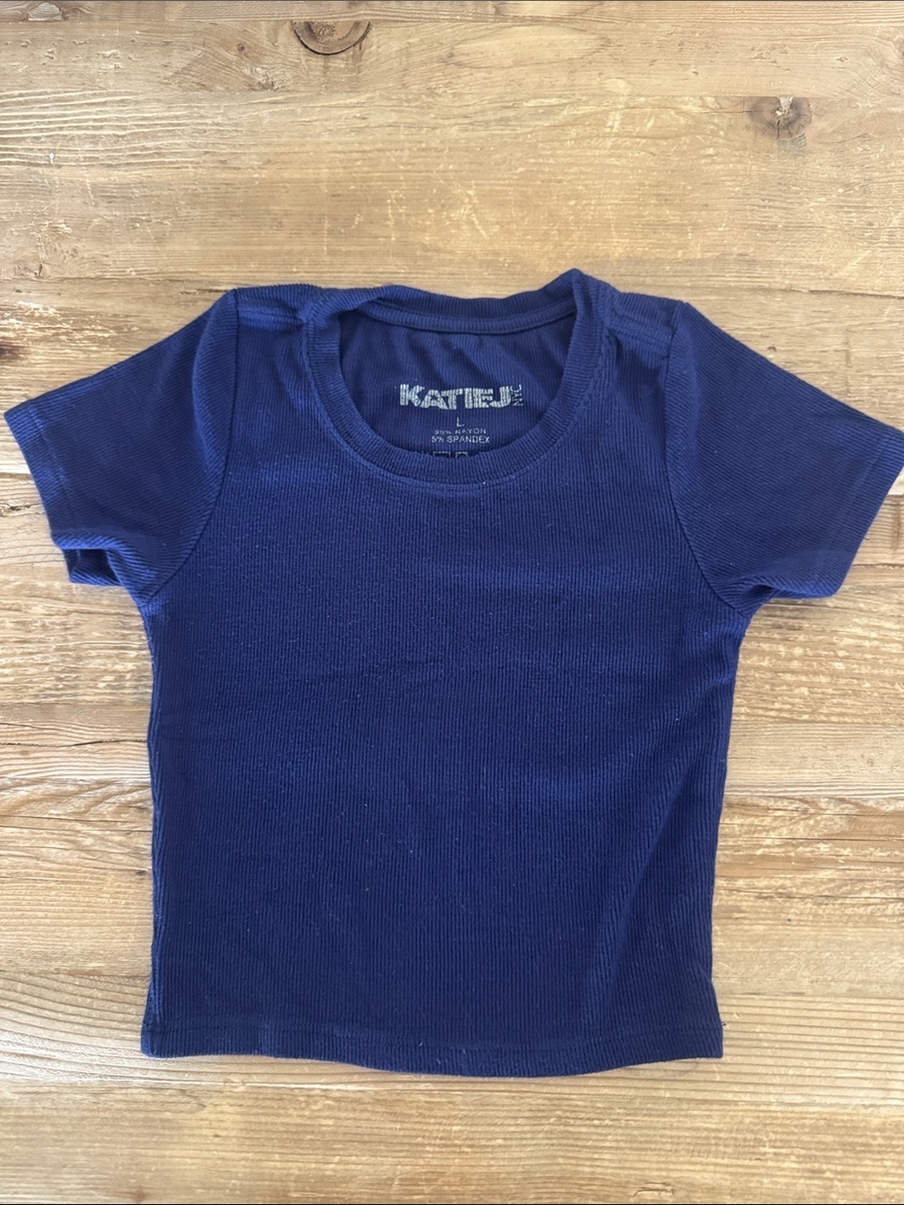 Katie J Navy Ribbed Short Sleeve Tee cropped